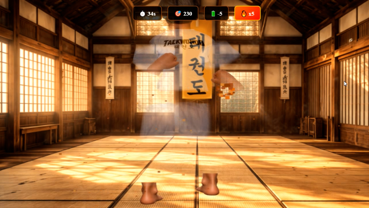Minijuego de rotura de maderas en TKD Master
